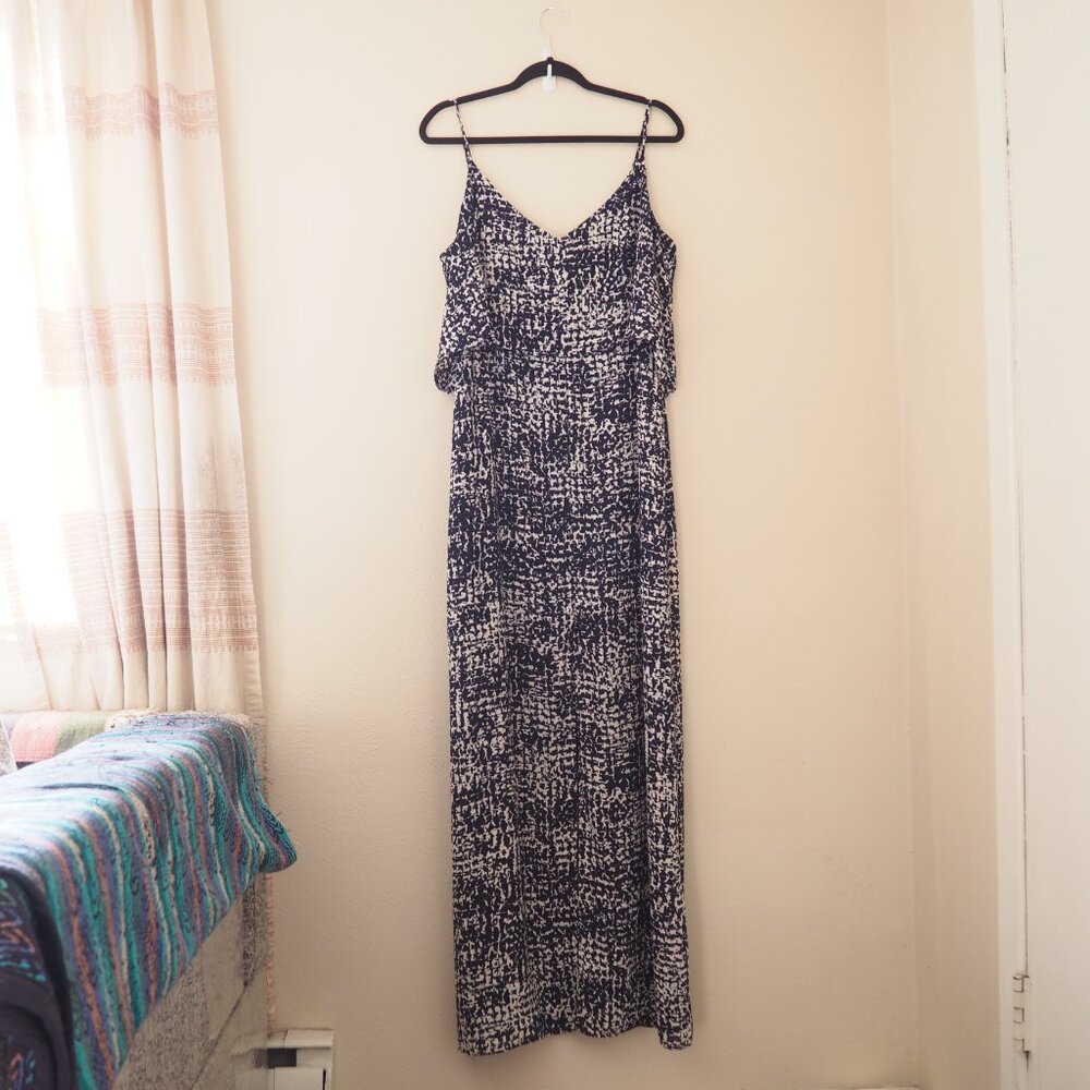 White House Black Market Navy Blue Spaghetti Strap Flounce Maxi Dress - Picture 4 of 8